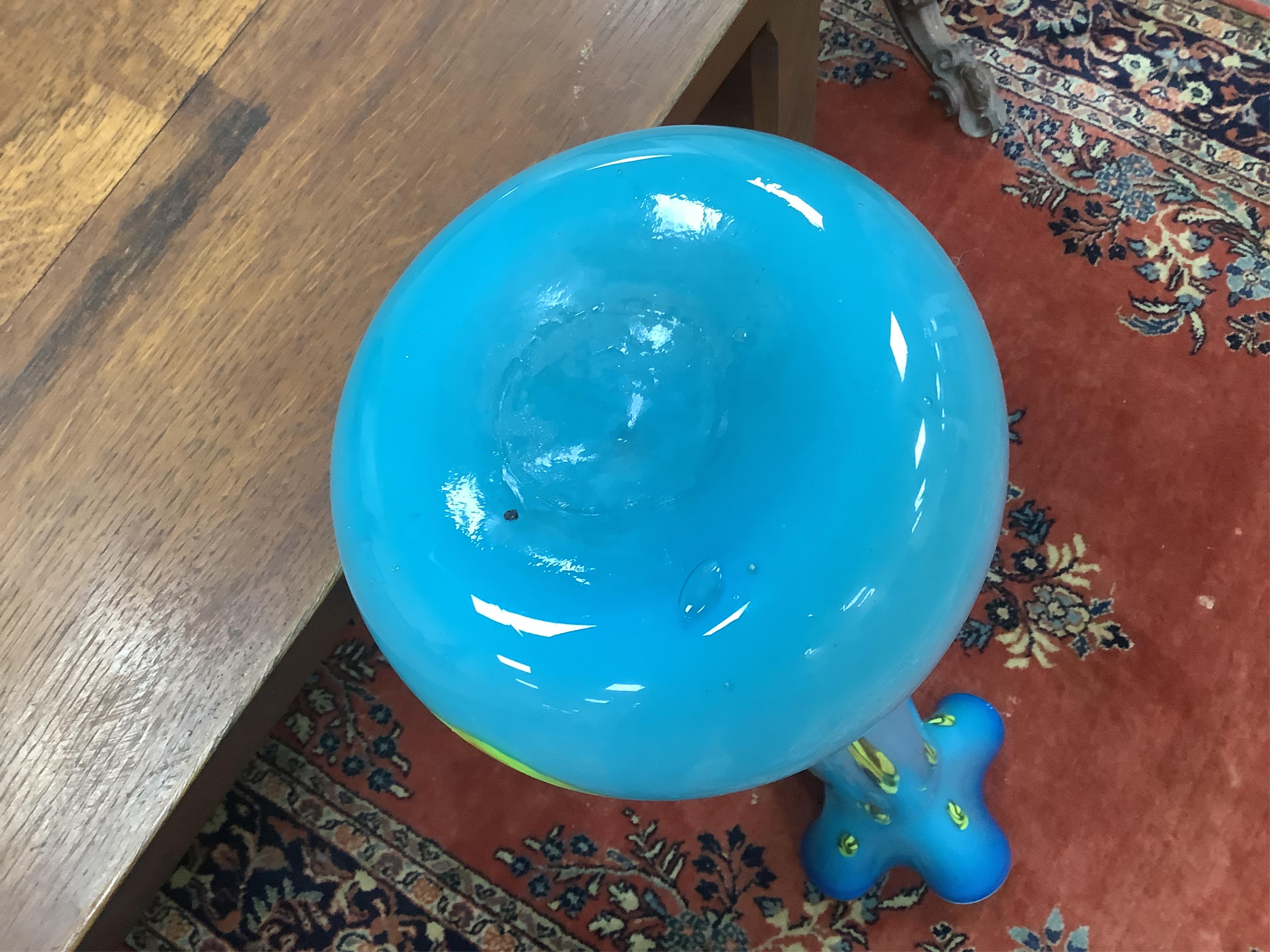 Two large blue and yellow Murano glass vases, 95cm